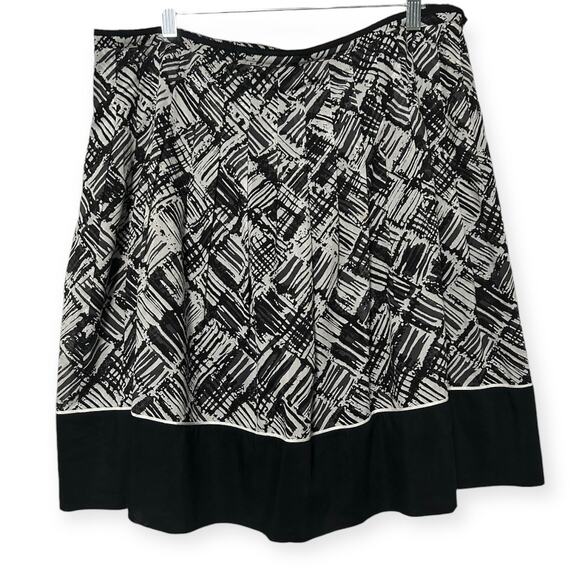 Talbots Silk Cotton Blend Black White A Line Pleated Knee Length Skirt Sz 14P - Picture 1 of 10